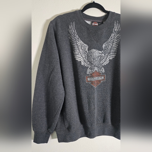 Harley Davidson Eagle Men Gray Crewneck Pullover Salem Oregon Size Large - Picture 2 of 7